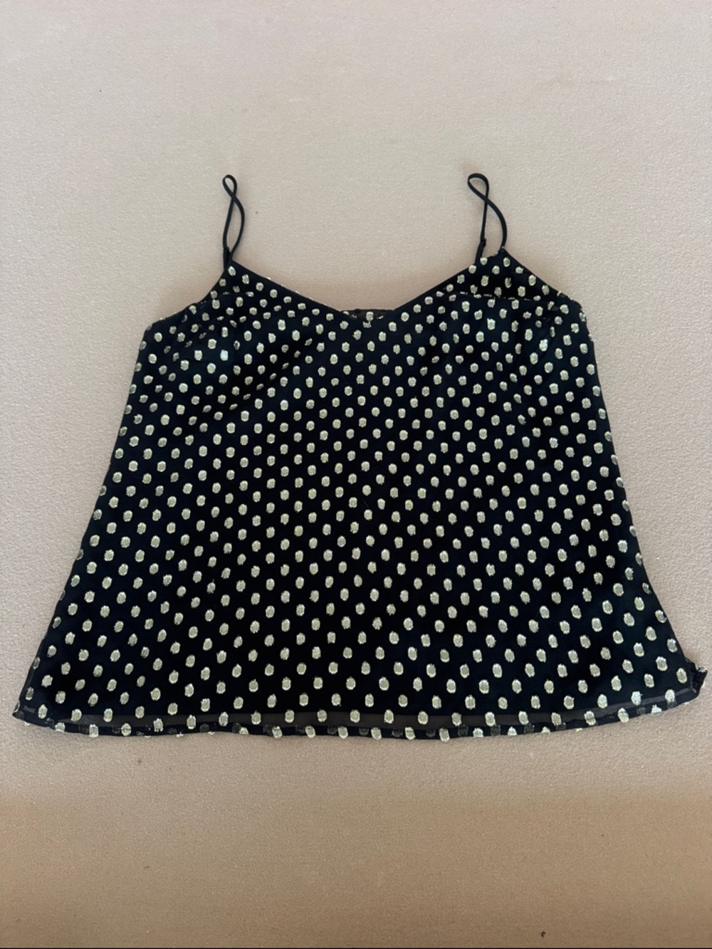 L'AGENCE Cami Tank Top Adjustable Straps Black Gold Lined Silk Sz Small